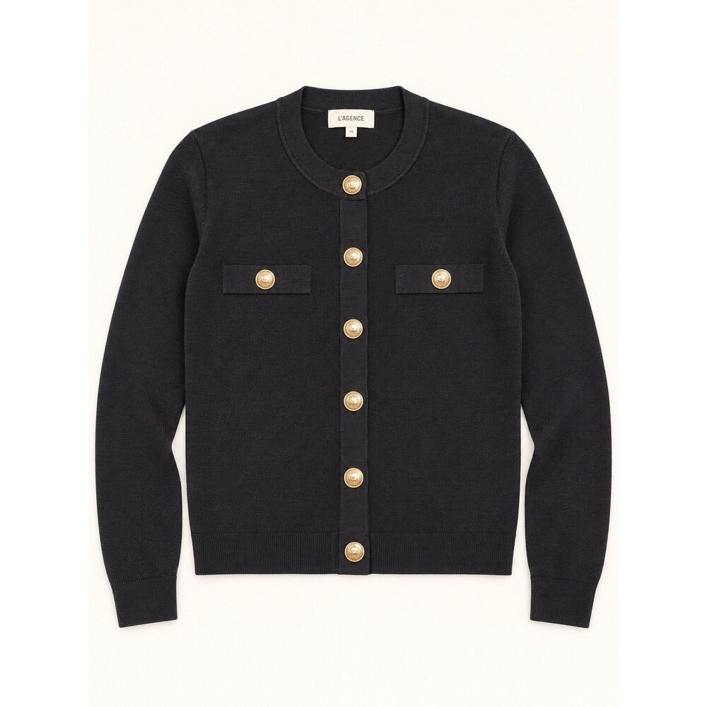 L’AGENCE Black Gold Button Toulouse Cardigan Sweater Large Parisian Chic $495